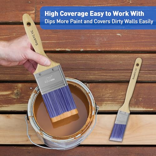 Paint Brushes, 8 Pack, Paint Brush Set, Paint Brushes for Walls, Wood, Stain, Furniture, Flat & Angle Brushes for Latex and Oil Paints, Interior & Exterior Home Improvement