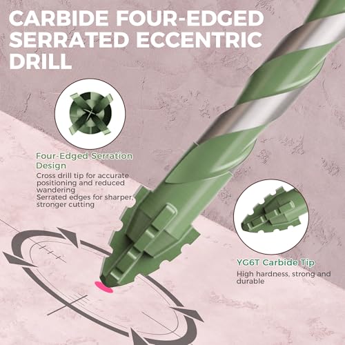 Masonry Drill Bit Set 12 Pcs(1/8"-9/16"), Masonry Drill Bits for Concrete - size: 12 Pcs (1/8"-9/16") Matcha Green