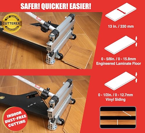 CUTTEREX 13” Laminate/Vinyl Floor Cutter–JUST ONE STEP Easy Angle & Length Cutting, Flooring Tools - Cuts Vinyl Floor, Engineered Wood, LVP, LVT, VCT, SPC, WPC, HSS Blade Mounted, Wheels