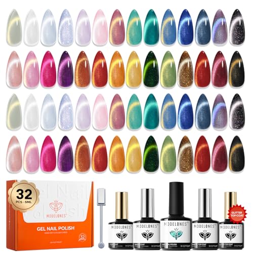 modelones Cat Eye Gel Nail Polish Set Glitter Sparkle 32PCS 28Colors - color: A0-Galaxy Haze