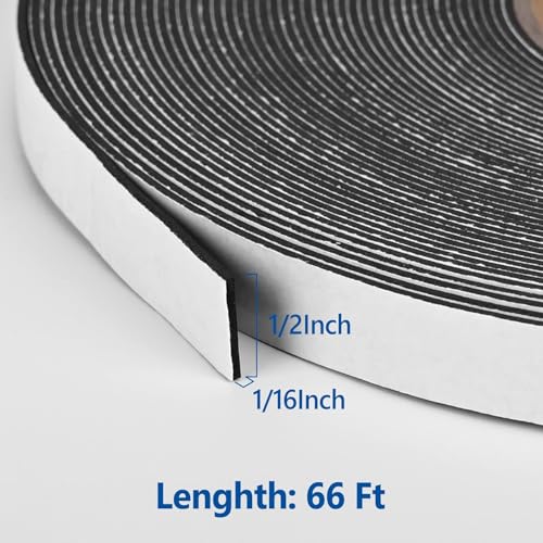Kikerike Self Adhesive Foam Tape Weatherstrip 1/2In x 1/16In x 66Ft High Density Foam Insulation Strips Seal Weather Stripping with Strong Adhesive for Door and Window Sound Isolation Soundproofing - size: 1/2in x 1/16in x 66Ft