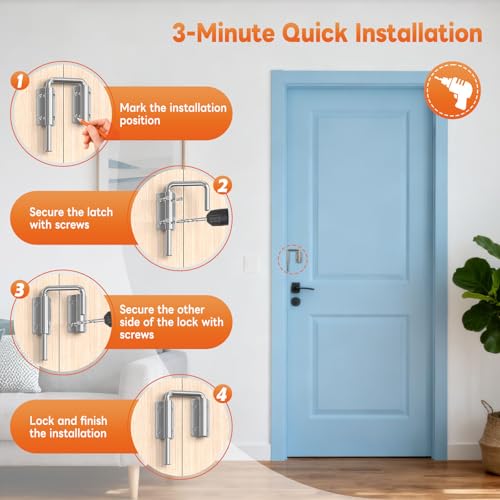 Upgraded Sliding Door Loop Lock, Gate Latches, Silver - color: Silver-1PC