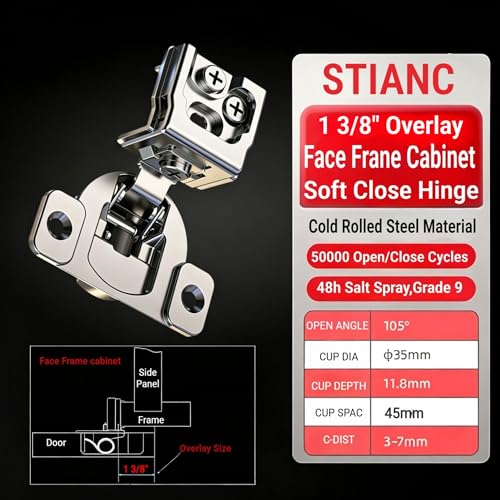 30 Pcs 1 3/8" Overlay Soft Close Cabinet Hinges 105° 3D Adjustable - size: 1-3/8"