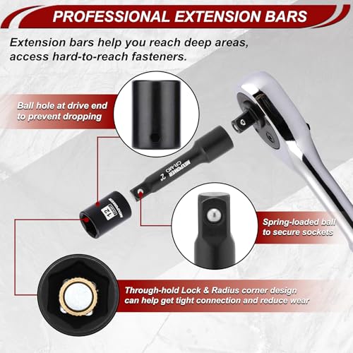 MIXPOWER 30 PCS 1/4" Drive Shallow Magnetic Impact Socket Set,Metric/SAE, 6-Point, CR-MO, Magnetic Socket with Impact Socket Adapter, Universal Joint,Extension & Drill Bit Adapter