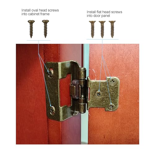Antique Brass Kitchen Cabinet Hinges, 1/2” Overlay, 4 Pack - color: Antique Brass