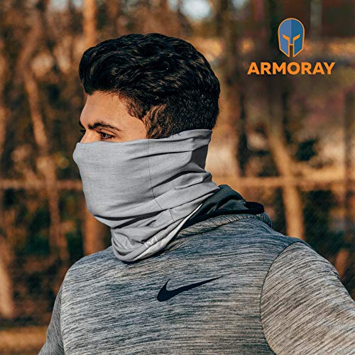 ARMORAY Neck Gaiter Face Mask - 4 Pack Reusable & Washable Cloth Face Cover - color: Black + Gray (4 Pack)