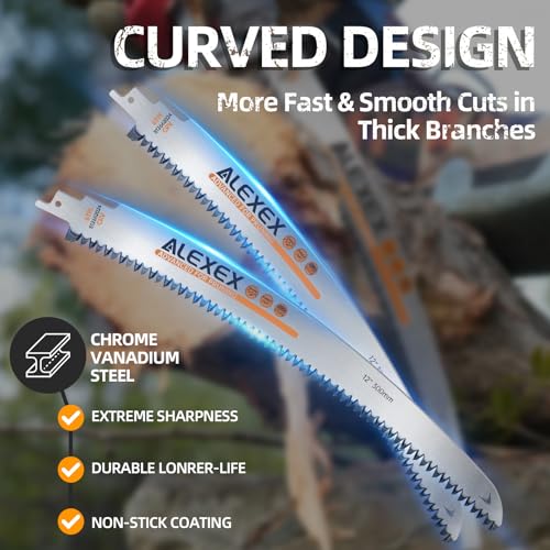 ALEXEX 6Pcs 12" Japanese Teeth Reciprocating Saw Blades for Wood Cutting and Tree Trimming, 6TPI Arc Curved Wood Sawzall Blades for PVC Pipe Cutting, Cr-V Sabre Sawzall Pruning Blades 12 Inch - size: 12 Inch 6TPI