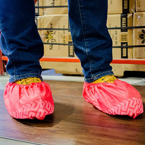 ShuBee Original Disposable, Extra-Large Boot and Shoe Covers, Thicker & Stronger, Durable Protection for Floors - 50 Pairs - color: Red