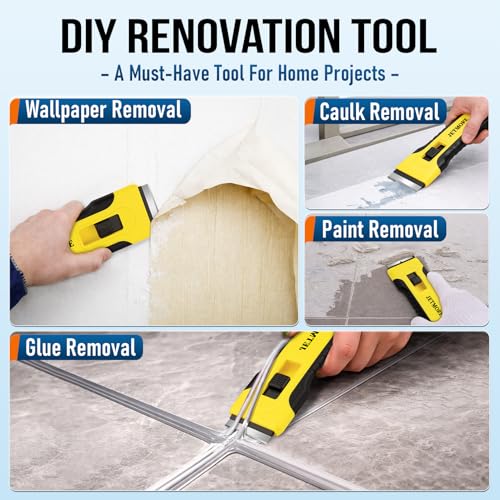 JETMORE Razor Blade Scraper with 15 Blades, Paint Scraper for Cleaning | Compact grip gives steady control, razor scraper lifts stickers, while scraper tool edges clean cooktops and windows
