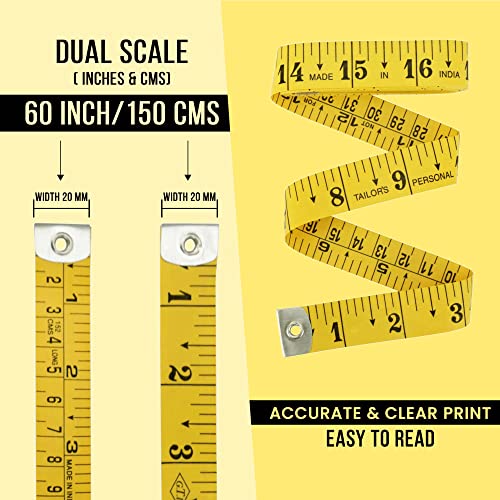 Flexible Tape Measure Pack of 2, Accurate Dual Scale Standard & Metric Measurements Tape,Soft Measuring Tape for Body, Weight Loss Sewing Tailor Craft Ruler,Blue,150cm/60 inch - color: Yellow / 2 Pack