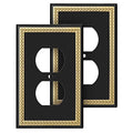 Pearled Frame Decorative Wall Plate Switch Plate Outlet Cover (Single Duplex 2PK, Black & Dark Golden) - style: Single Duplex 2PK