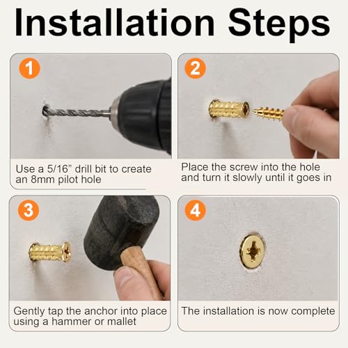 50pcs 6×14mm Short Expansion Screw Set for Cabinet Hinge Repair & Stripped Thread Restoration,Wall Anchors with Screws, Fits 6mm Holes in Tile, Stone, Wood