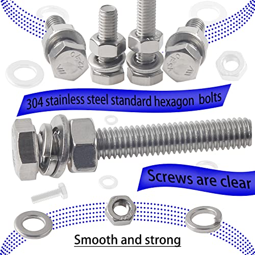 newlng M3 M4 M5 M6 Bolts and Nuts Flat and Lock Washers Assortment Kit 520 PCS Metric 304 Stainless Steel Hex Head Cap Screws Bolts and Nuts Assortment Set Fasteners Bolts Kit with Combination Box - size: F-M3456
