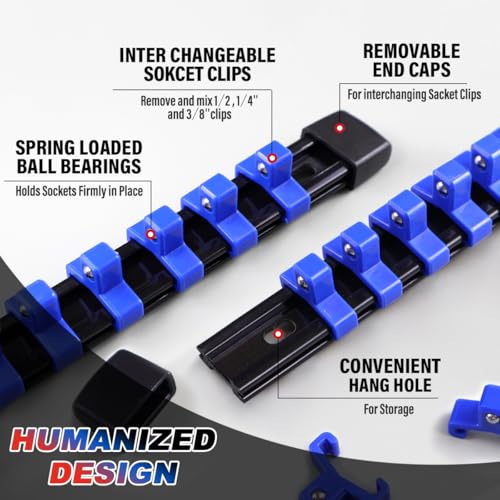 6 Pcs Socket Organizer Rail Set, Premium Socket Holder, Heavy-Duty Socket Rack Kit With 86 Clips 1/4-Inch x 32 Clips, 3/8-Inch x 30 Clips, 1/2-Inch x 24 Clips – Ideal for Tool Storage - size: 6 Pcs