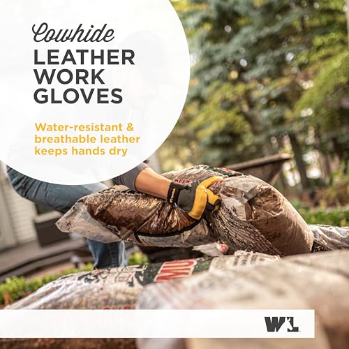 Wells Lamont Men's Leather Palm Work Gloves – HydraHyde Water-Resistant Leather, Flexible Spandex Back, Adjustable Closure - color: Gray, size: Medium