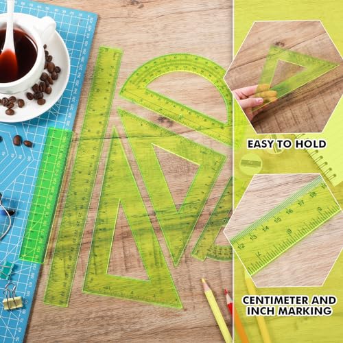 Tenare 6 Pcs Math Geometry Ruler Straight Protractor Triangle, Yellow - color: Yellow