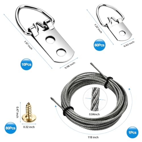 180Pcs Picture Hanging Kit, Assorted Single & Double Hole D Ring Picture Hangers with Hanging Wire, Heavy Duty Hardware for Canvas Paintings, Photo Frames, Artwork & Holiday Wall Decor