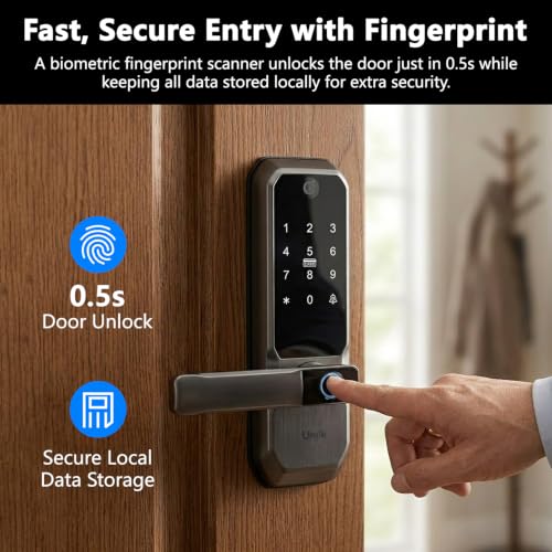 UMIKSMART WiFi Smart Door Lock with Camera, Fingerprint Keypad, App Control - color: Charcoal
