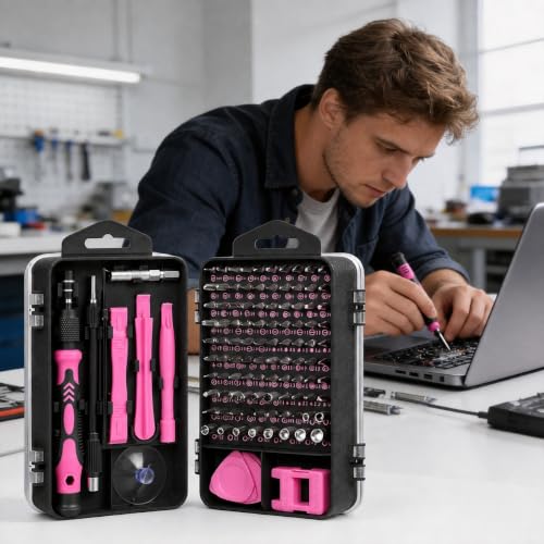 115-in-1 Small Screwdriver Set,Precision Screwdriver Set, Professional Repair Tool Kit for Phone, Computer, Watch, Console, Eyeglass and Electronic, Men Tools Gift Pink - color: Pink