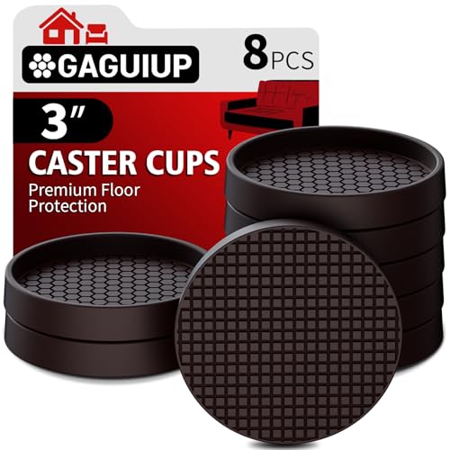 Non Slip Furniture Pads- 3"x3" Round Anti Skid Caster Cups Furniture Coasters, Anti-Sliding Grippers Floor Protectors for Furniture Bed, Couch, Chair Leg, Brown(Set of 8) | Furniture Coasters for Hardwood Floors, Furniture Stopper to Prevent Sliding, Keep