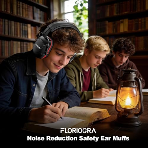Floriogra Noise Reduction Ear Muffs, NRR 34dB Ear Protection, Hearing Protection Noise Cancelling Headphones for Adults Kids Autism, Shooting Ear Protection for Gun Range, Mowing, Construction - color: Red