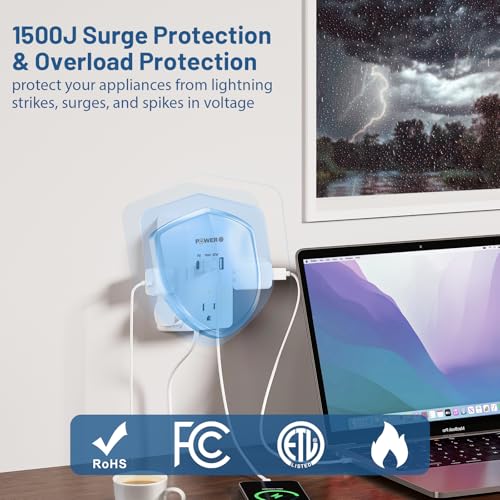 20W PD Fast Charging Wall Outlet with USB Ports (2C2A), Electrical Outlet Extender, Surge Protector, Wall Plug Adapter for Multiple Devices, Wall Socket Expander - size: PD-2C2A