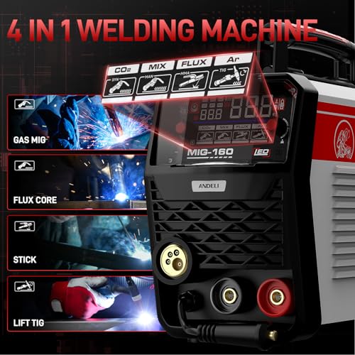 ANDELI 160A MIG Welder, 110V/220V 4-in-1 MIG/Flux Core MIG/Lift TIG/Stick - color: Red3