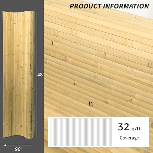 Art3d 48 x 96 in Pole Wrap Natural Bamboo Wall Panel, 1-Pack, Natural - color: Natural, size: 1-48 inches x 96 inches