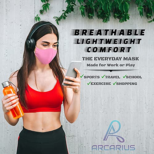 Arcarius Breathable Sports Face Mask – Moisture Wicking Gym & Travel Fit (3-Pack) - color: Cute Pink