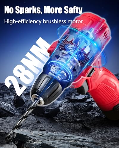 AVID POWER 12V Brushless Cordless Power Drill Driver Set 28Nm 2.0Ah Battery - color: Red