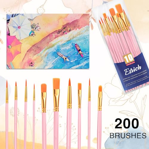 ESRICH 200PCS Pink Paint Brushes, Paint Brush for Acrylic Painting - color: Pink, size: 200