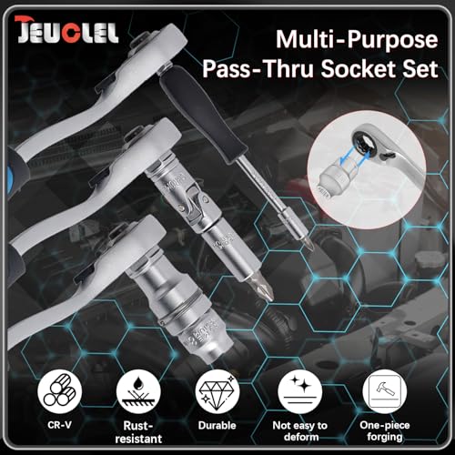 29PCS Pass Through Socket Set, 1/4" Drive Go-Thru Ratchet Kit