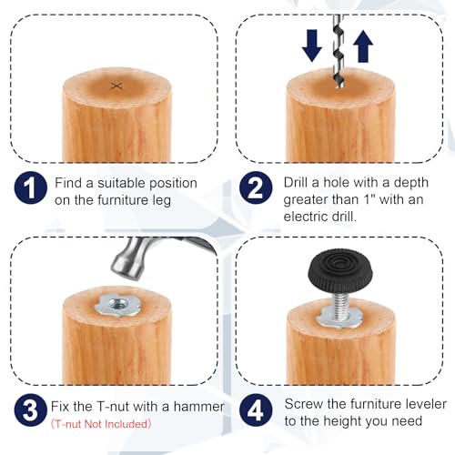 M6 Thread Furniture Feet Levelers, 12 PCS Adjustable Furniture Feet - size: M6
