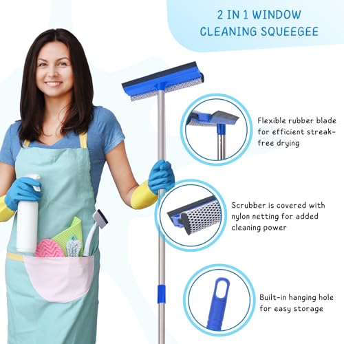 Window Squeegee for Home, 56'' Long Handle Shower Door Cleaner Tool, 2-in-1 Glass Scrubber for Car Windshield Cleaning - size: Long Handle Squeegee