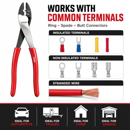 KATA 9.5" Wire Crimpers/Cutter Tool, 10-22 AWG Terminal Crimping Pliers - color: Red