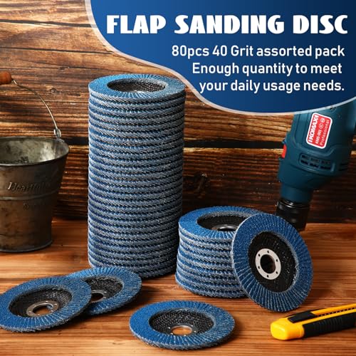 Landhoow 80 Pack 40 Grit Flap Discs 4 1/2 Inch for Angle Grinder 4.5 x 7/8 Inch Aluminum Oxide Sanding Disc Grinding Wheels Grinding Discs Abrasives Flapper Wheel for Wood Metal Sanding - style: 40 Grit