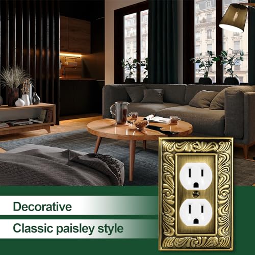 Antique Brass Decorative Duplex Outlet Cover, Decorative Switch Plate Cover - size: 1 Gang Duplex Outlet