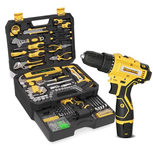 Tool Kit Box Drill Set with 12V Power Cordless Drill 299-Piece Tool Kit for Home Tool Set Storage Case with Drawer General Household Drill Set for Home Mechanics Repairs Men & Women, DIY