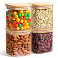 ComSaf Square Glass Containers with Lids 0.7 Qt, Set of 4 Pantry Glass Jars - size: 0.7Qt*4