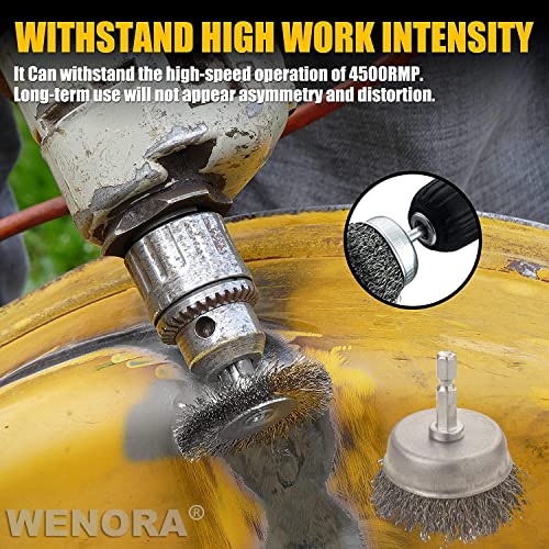 20- Pack Wire Brush Cup Wheels Drill, 1/4 Inch Hex Shank for Rust Removal | 0.012 inch Coarse Carbon Steel, Cleaning Rust and Abrasive, Wire Wheel Brush Drill Attachments