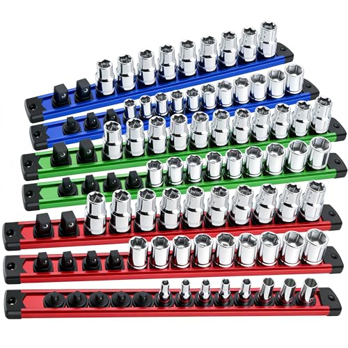 Magnetic Socket Organizer 9-Piece for 1/4, 3/8, 1/2 Sockets Red/Blue/Green