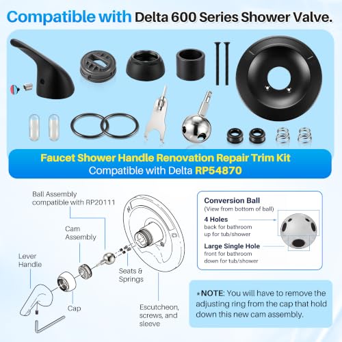 Shower Trim Kit Compatible with Delta RP54870, Lever, Matte Black - color: Matte Black