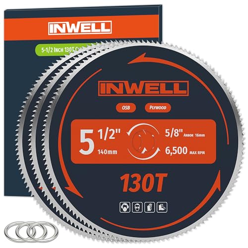 5-1/2-Inch 130 Tooth Plywood, Softwood, OSB Cutting Circular Saw Blade with 5/8"-1/2" Bushing-3 Pack - size: 5-1/2" 130T