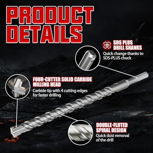 CSOOM SDS Plus Rotary Hammer Drill Bit 3/4"x12.2", Professional Concrete Drill Bit for Concrete, Brick, Stone and Cement Walls - size: 3/4"x12.2"