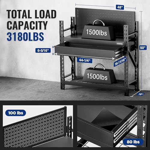 WORKPRO 50" Heavy Duty Workbench with Pegboard & Drawer - size: 50 inch