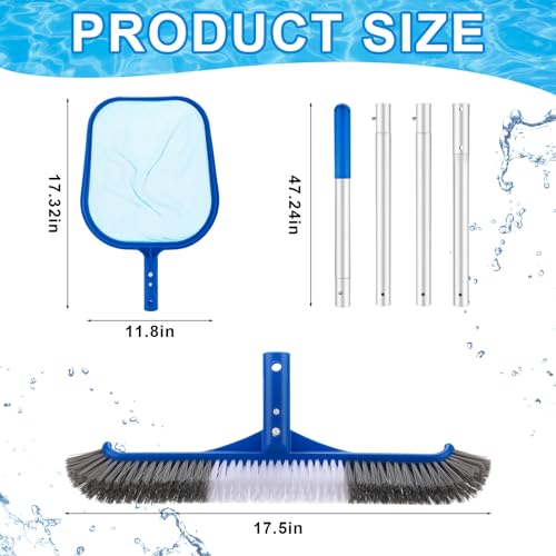 Potchen 3 Pcs Pool Cleaning Kit with Hand Skimmer Net, 17.5" Brush - style: 17.5" Brush