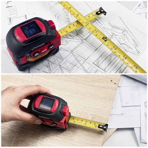 Laser Tape Measure 3 in 1 with Laser Level Crosshairs |196ft/60m LCD - color: Red