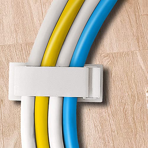 SOULWIT® 50 x Self-Adhesive Cable Management Clips for USB Cable TV, Charger, Audio, Wire Clamp for Table, Car, Office, Home - color: White