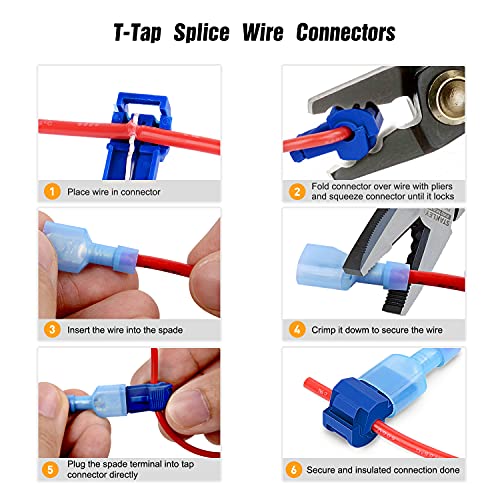 Nilight - 50004R 120 Pcs/60 Pairs Quick Splice Wire Terminals T-Tap Self-stripping with Nylon Fully Insulated Male Quick Disconnects Kit, 2 Years Warranty - size: 120Pcs 22-10AWG
