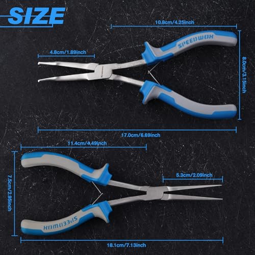 SPEEDWOX 2PCS Long Reach Needle Nose Pliers & Bent Needle Nose Pliers Set - style: 2PCS Bent & Needle Nose Pliers Smooth Jaw